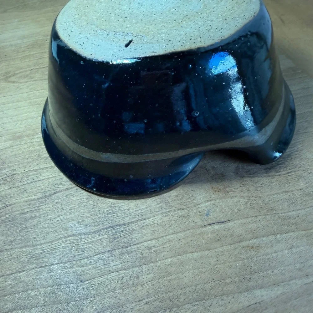 Jepson Handmade Ceramic Chip and Dip Bowl Set Blue Tan Splatter Stoneware